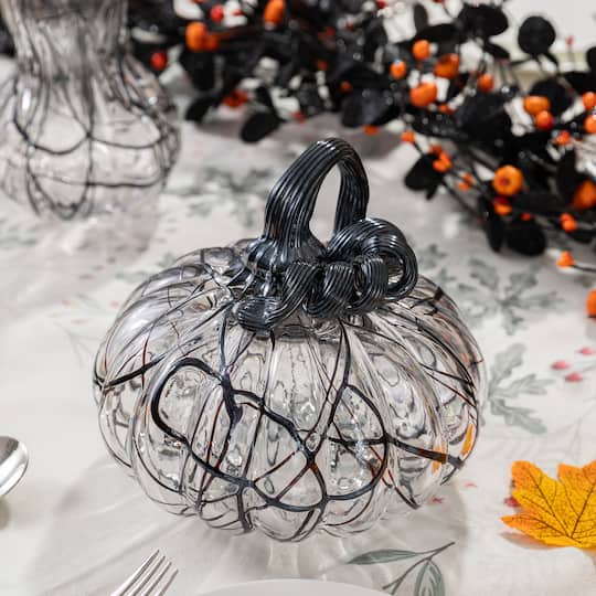 Glitzhome® 7.5" Halloween Abstract Black and White Glass Pumpkin